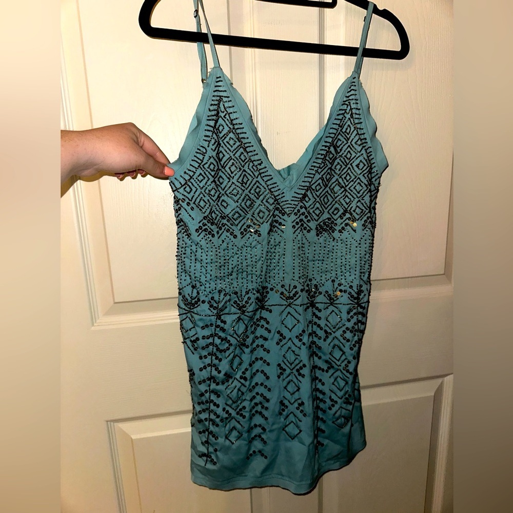 Free People blue beaded cami blouse S festival bohemian boho summer